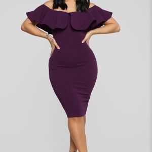 Plum off shoulder midi dress